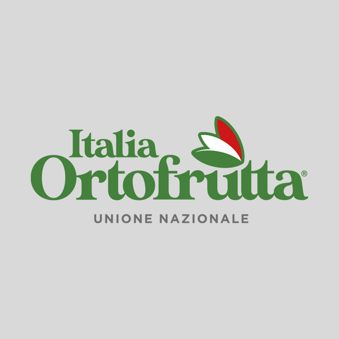 The value of the supply chain at the heart of an integrated communication project - Immagine 1 New logo for Italia Ortofrutta Unione Nazionale, featuring green lettering and a stylized tricolor leaf symbol on a light gray background, designed by Menabò Group in 2025.